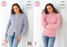 Load image into Gallery viewer, King Cole Wool Aran Knitting Pattern - Ladies Cabled Sweater &amp; Cardigan (6108)