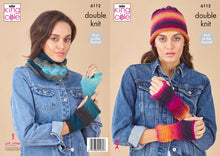 Load image into Gallery viewer, King Cole Double Knit Knitting Pattern - Ladies Hat, Cowl &amp; Hand Warmers (6112)