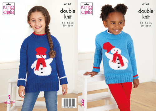 King Cole DK Knitting Pattern - 6147 Christmas Festive Snowman Sweaters