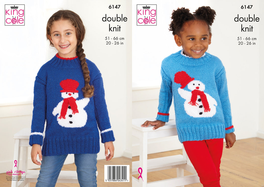 King Cole DK Knitting Pattern - 6147 Christmas Festive Snowman Sweaters