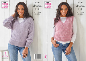 King Cole Double Knitting Pattern - Ladies Tank Top & Sweater (6156)