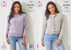 King Cole Double Knitting Pattern - Ladies Cardigan & Sweater (6157)