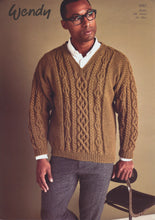Load image into Gallery viewer, Wendy Aran Knitting Pattern - Mens Cable Knit Sweater (6167)