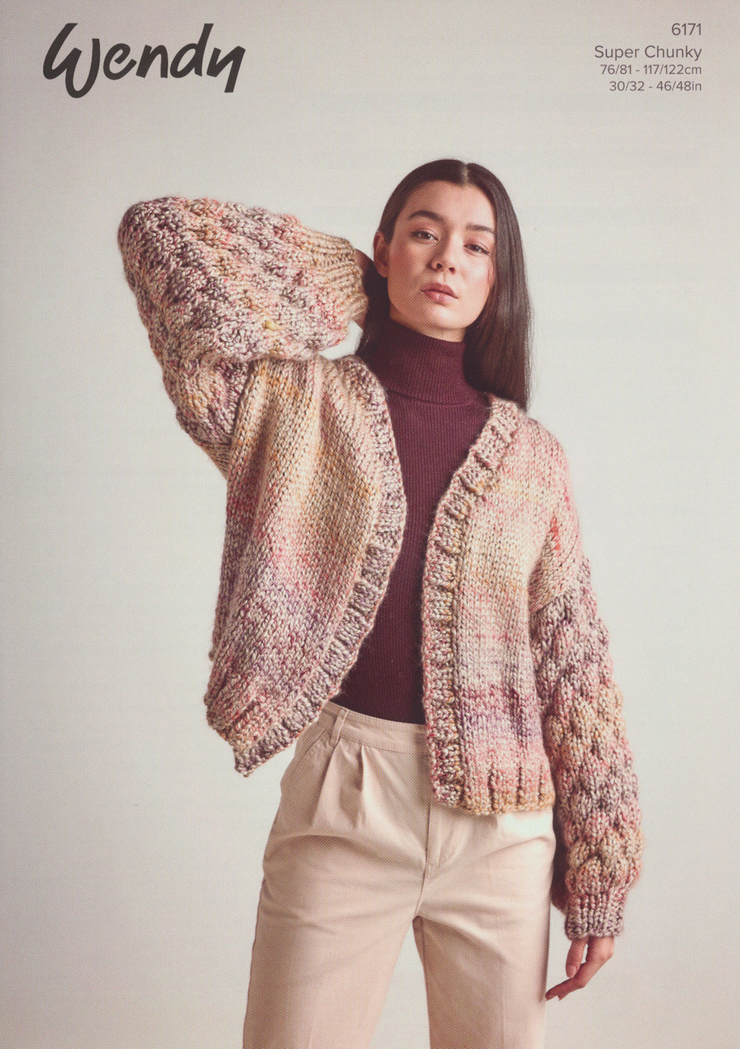 Wendy Super Chunky Knitting Pattern - Ladies Bubble Sleeve Jacket (6171)