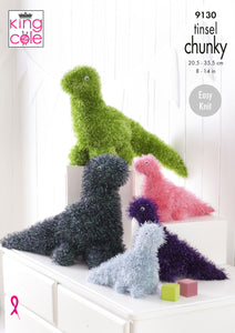 King Cole Tinsel Chunky Knitting Pattern - Dinosaurs (9130)