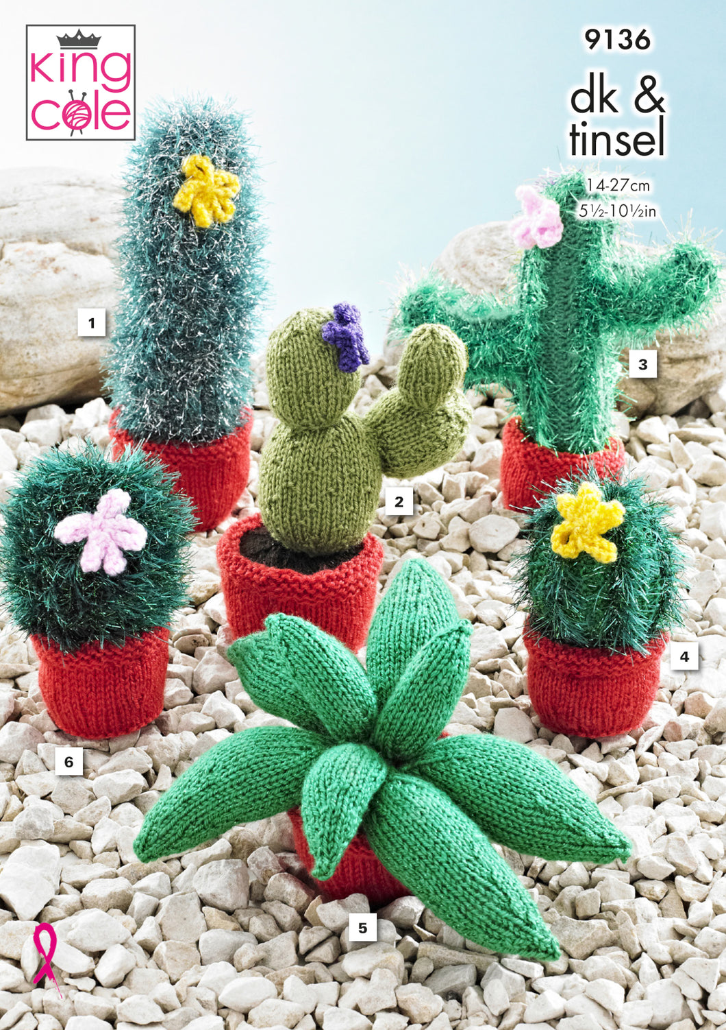 King Cole Tinsel Chunky Knitting Pattern - Cacti (9136)