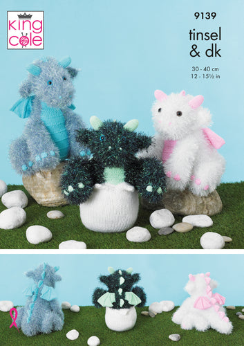 King Cole Tinsel Chunky & DK Knitting Pattern - Dragons (9139)