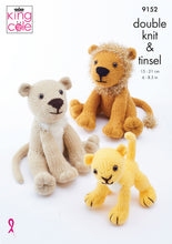 Load image into Gallery viewer, King Cole Double Knit &amp; Tinsel Knitting Pattern - Lion Family (9152)