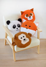 Load image into Gallery viewer, King Cole Crochet Pattern Animal Cushion Cover - Fox, Pandas and Monkey (9179)