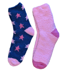 Slenderella Ladies 2 Pair Pack of Bed Socks - 1 Plain & 1 Star (UK 4-7)