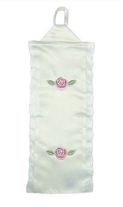 Rose Embroidered Fabric Hanging Toilet Roll Holder