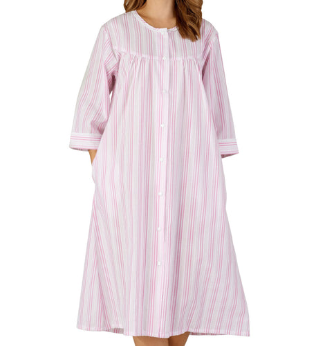 Slenderella Ladies Seersucker Stripe Robe with Easy Fasten Poppers pink - UK 10/12