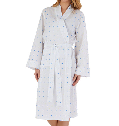Slenderella Ladies Cotton Dressing Gown with Blue or Pink Dobby Dot Pattern Blue - UK 10/12