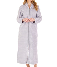 Load image into Gallery viewer, Slenderella Ladies Chevron Fleece Zip Up Dressing Gown Grey - Small