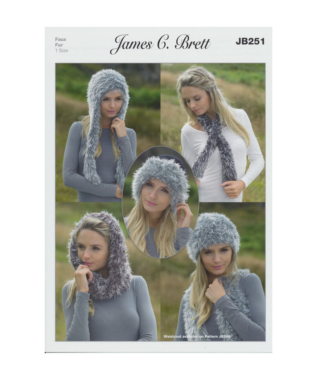 James Brett Faux Fur & Chunky Knitting Pattern Women's Snood, Neck Wrap & Hats
