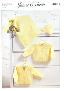 James Brett Double Knitting Pattern - Baby Cardigans Blanket & Hat (JB518)