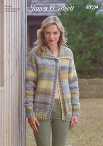James Brett Chunky Knitting Pattern - Ladies Cardigan (JB554)