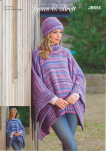 James Brett Chunky Knitting Pattern - Ladies Tabbard & Hat (JB555)