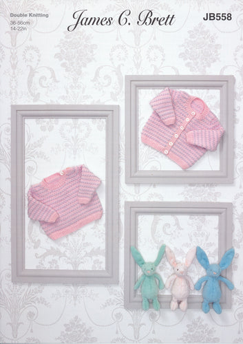 James Brett Double Knitting Pattern - Baby Sweater & Cardigan (JB558)