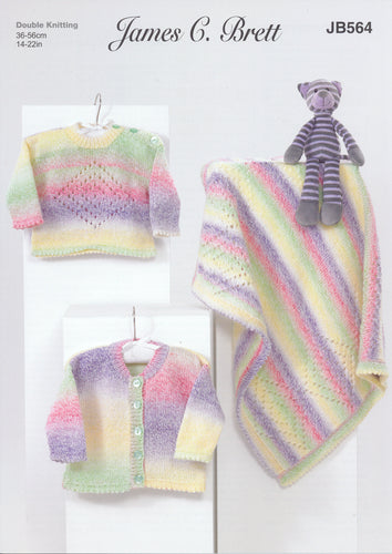 James Brett Double Knitting Pattern - Baby Sweater Cardigan & Blanket (JB564)