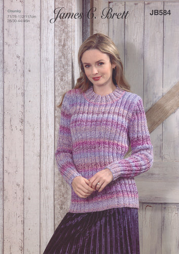 James Brett Chunky Knitting Pattern - Ladies Sweater (JB584)