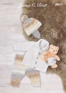 James Brett Double Knitting Pattern - Baby Jacket Trousers & Helmet (JB611)