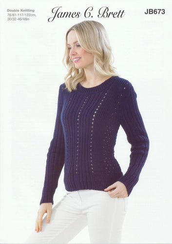 James Brett Double Knit Knitting Pattern - Ladies Sweater (JB673)
