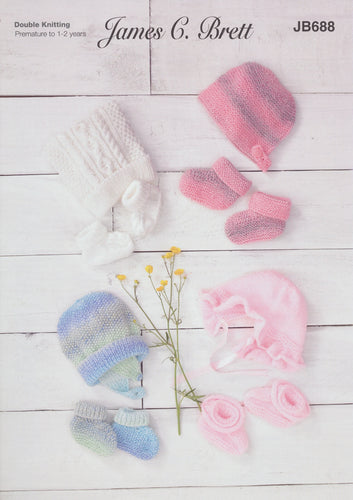 James Brett Double Knitting Pattern - Baby Hat & Bootee Sets (JB688)