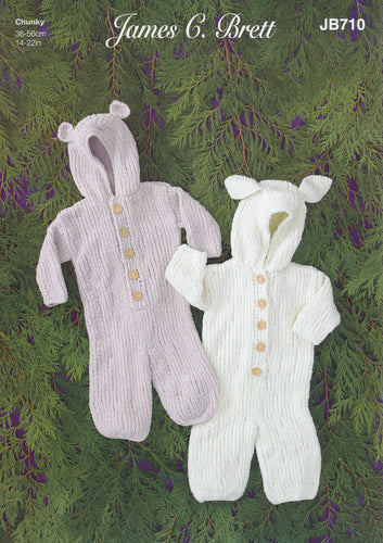 James Brett Chunky Knitting Pattern - Baby Bear or Rabbit All in One (JB710)