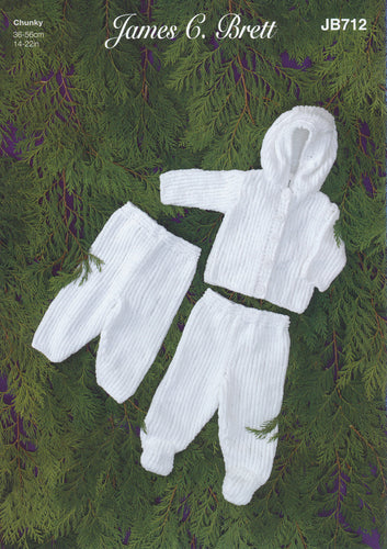James Brett Chunky Knitting Pattern - Baby Jacket Trousers & Leggings (JB712)