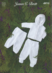 James Brett Chunky Knitting Pattern - Baby Jacket Trousers & Leggings (JB712)