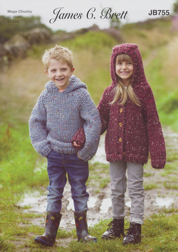 James Brett Mega Chunky Knitting Pattern - Childrens Sweater & Jacket (JB755)