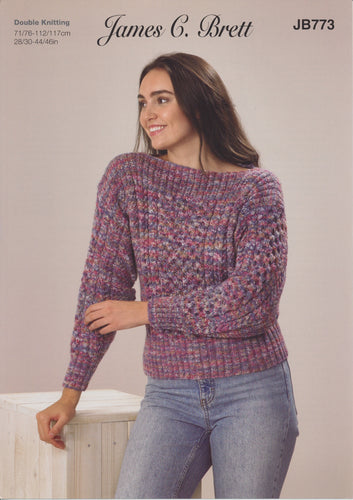 James Brett Double Knit Knitting Pattern - Ladies Sweater (JB773)
