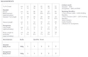 James Brett Aran Knitting Pattern - Baby Sweater & Dungarees (JB785)