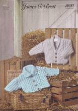 Load image into Gallery viewer, James Brett Aran Knitting Pattern - Baby Jackets (JB787)