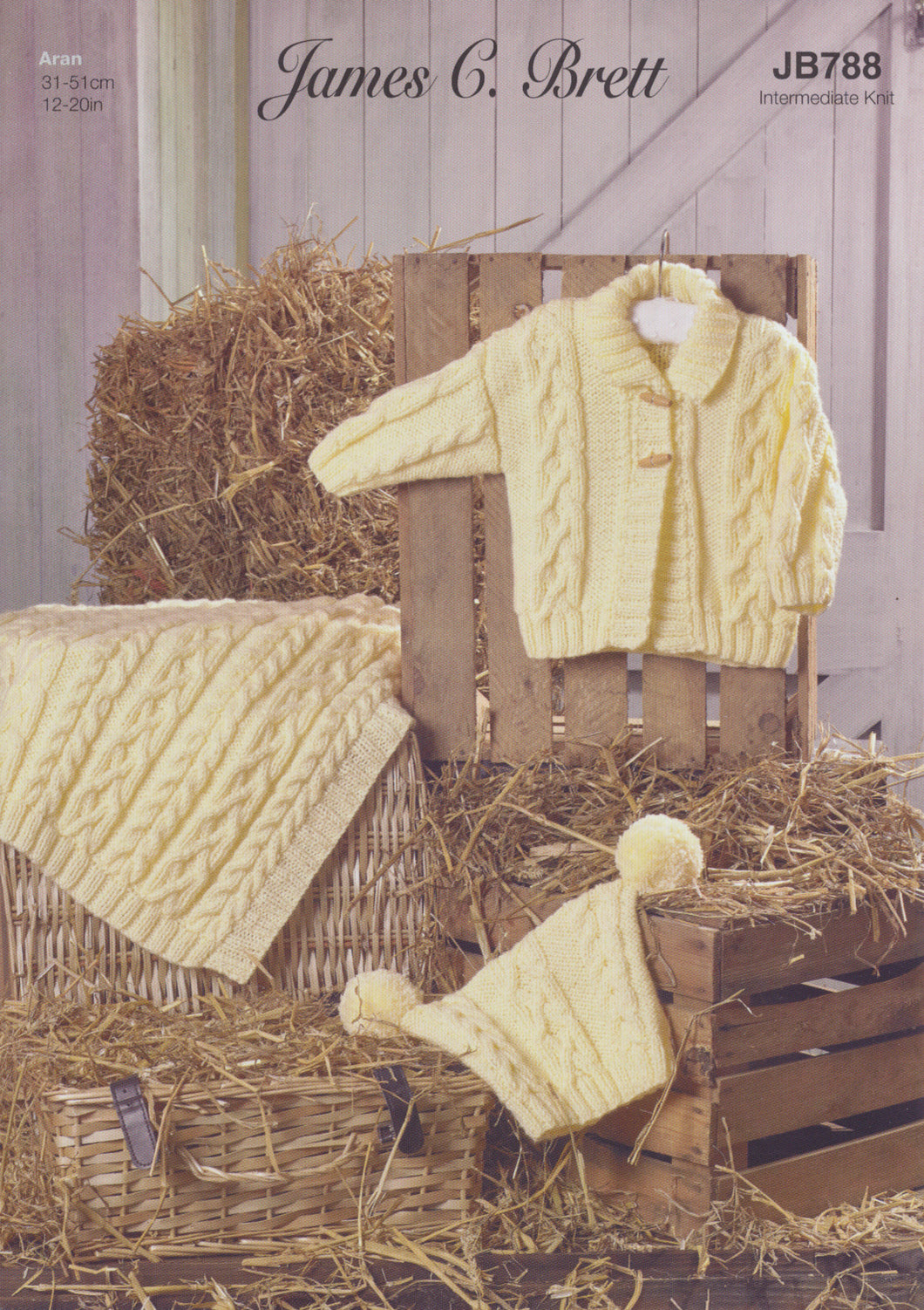 James Brett Aran Knitting Pattern - Baby Coat Hat & Blanket (JB788)