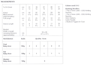 James Brett Aran Knitting Pattern - Baby Coat Hat & Blanket (JB788)