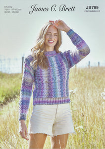 James Brett Chunky Knitting Pattern - Ladies Sweater (JB799)