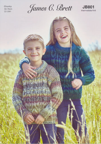 James Brett Chunky Knitting Pattern - Children's Sweater (JB801)
