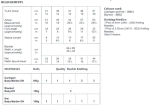 James Brett Double Knit Knitting Pattern - Baby Cardigan Blanket & Hat (JB802)