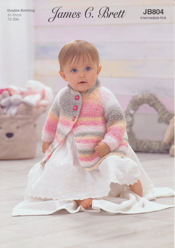 James Brett Double Knit Knitting Pattern - Baby Jacket Cardigan & Hat (JB804)