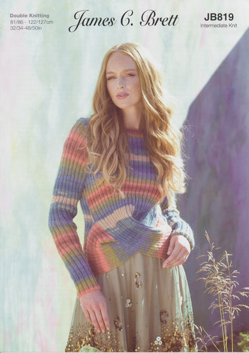 James Brett Double Knit Knitting Pattern - Ladies Sweater (JB819)