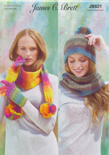Load image into Gallery viewer, James Brett Double Knit Knitting Pattern - Ladies Hat Gloves &amp; Scarf (JB821)