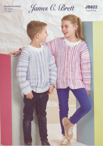 James Brett DK Knitting Pattern - Children's Cardigan & Sweater (JB822)