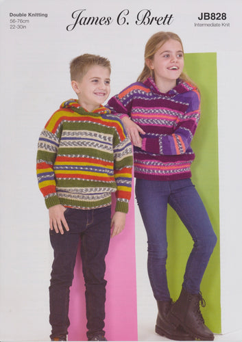 James Brett Double Knit Knitting Pattern - Children's Hooded Sweater (JB828)