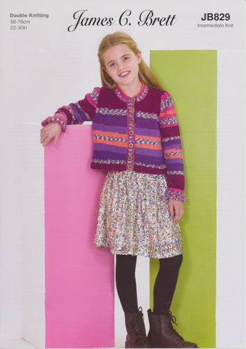James Brett Double Knit Knitting Pattern - Girl's Frilled Cuff Cardigan (JB829)