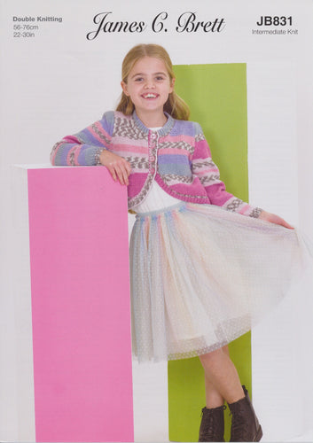 James Brett Double Knit Knitting Pattern - Girl's Cardigan (JB831)