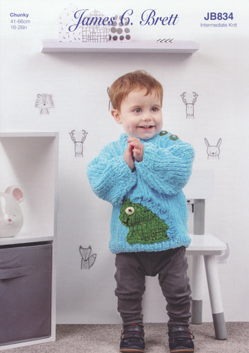 James Brett Chunky Knitting Pattern - Children's Dinosaur or Bear Jumper (JB834)