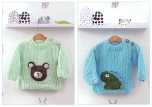 James Brett Chunky Knitting Pattern - Children's Dinosaur or Bear Jumper (JB834)