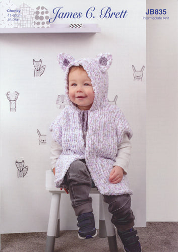 James Brett Chunky Knitting Pattern - Child's Cat or Mouse Poncho & Toy (JB835)